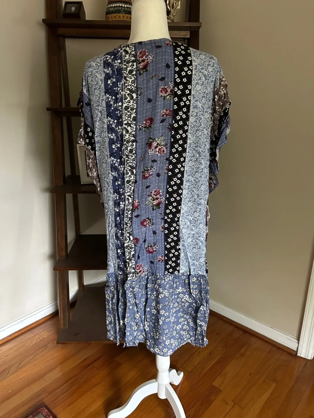 Easel Blue Multi-Pattern Open Front Kimono - Picture 2 of 4